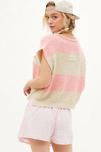 Bubble Gum/Ecru Stripe Design Sleeveless Sweater