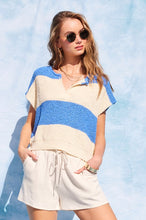 Blue/Ecru Stripe Design Sleeveless Sweater