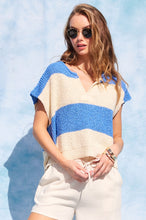 Blue/Ecru Stripe Design Sleeveless Sweater