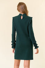 Hunter Green Rib Knit Ruffled Mock Neck Long Sleeve Mini Dress