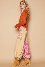 Camel Floral Print Patchwork Twill Joger Pants
