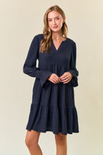Dk.Grey Cuff Puff Long Sleeve Tiered Mini Dress