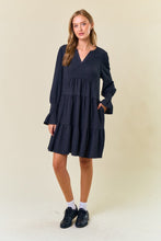 Dk.Grey Cuff Puff Long Sleeve Tiered Mini Dress
