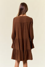 Coffee Cuff Puff Long Sleeve Tiered Mini Dress