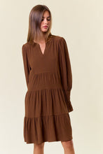 Coffee Cuff Puff Long Sleeve Tiered Mini Dress