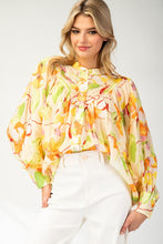 Lemon Floral Printed Long Sleeve Blouse Top