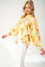 Lemon Floral Printed Long Sleeve Blouse Top