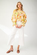 Lemon Floral Printed Long Sleeve Blouse Top