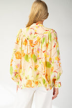 Lemon Floral Printed Long Sleeve Blouse Top