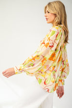 Lemon Floral Printed Long Sleeve Blouse Top