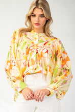 Lemon Floral Printed Long Sleeve Blouse Top