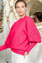 Fuchsia Textured Long Puff Sleeve Sweater Top
