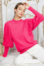 Fuchsia Textured Long Puff Sleeve Sweater Top
