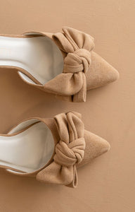Sand The Jane - Pointed Toe Bow Accent Kitten Heels