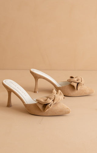 Sand The Jane - Pointed Toe Bow Accent Kitten Heels