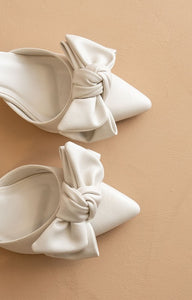 White The Jane - Pointed Toe Bow Accent Kitten Heels