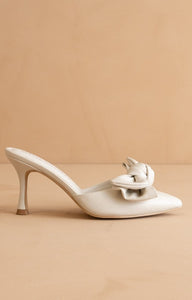 White The Jane - Pointed Toe Bow Accent Kitten Heels