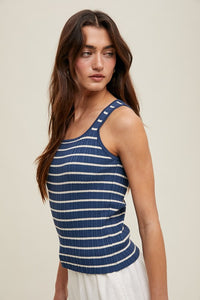 Navy/Shell Striped Ribbed Relaxed Crop Tank