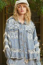 Stripe Denim Vintage Washed Lace Ruffle Solid Jacket