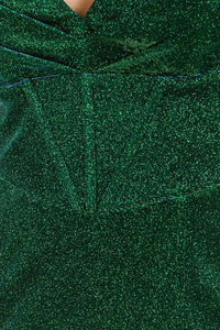 Green Strapless Glitter Long Train Mermaid Maxi Dress