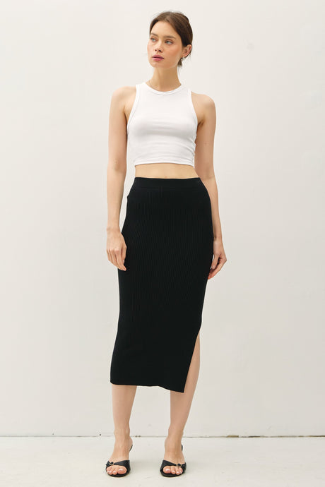 Black Bodycon Midi Sweater Skirt