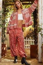 Coral Pink Vintage Washed Lace Ruffle Solid Jacket