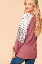 Mauve/Ivory/Black Soft Brushed Leopard Color Block Knit Top