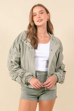 Moss Cinched Sleeve Lightweight Hooded Jacket