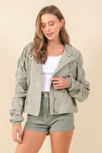 Moss Cinched Sleeve Lightweight Hooded Jacket