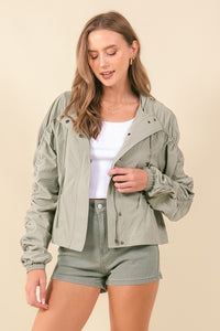 Moss Cinched Sleeve Lightweight Hooded Jacket