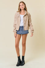Beige Cinched Sleeve Lightweight Hooded Jacket