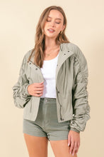 Moss Cinched Sleeve Lightweight Hooded Jacket