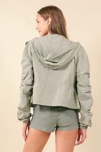 Moss Cinched Sleeve Lightweight Hooded Jacket