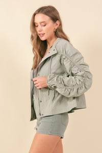Moss Cinched Sleeve Lightweight Hooded Jacket
