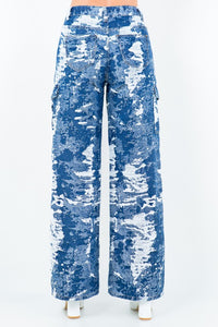 Blue Combo Wide Leg Jacquard Trim Pants