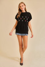 Black Embroidered Flower Sweater Top