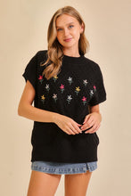 Black Embroidered Flower Sweater Top