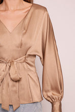 Mocha Shiny Blouse With Fabric Belt