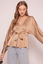 Mocha Shiny Blouse With Fabric Belt