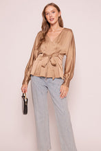 Mocha Shiny Blouse With Fabric Belt