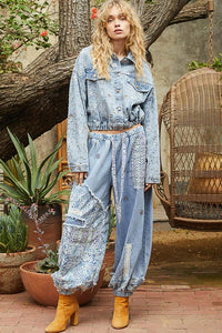 Beads And Spangle Textured Denim Jacket