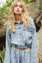 Beads And Spangle Textured Denim Jacket