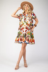 Brown Multi Peter Pan Collar Button Down Mini Dress