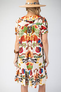 Brown Multi Peter Pan Collar Button Down Mini Dress