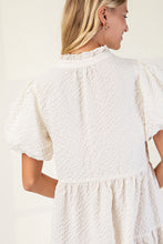 Ivory Seersucker Puff Sleeve Mini Dress