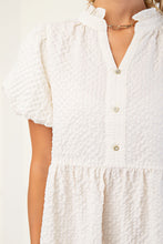 Ivory Seersucker Puff Sleeve Mini Dress