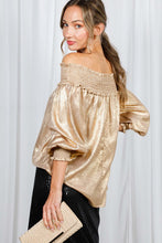 Gold Off The Shoulder Smocking Detail Metallic Top