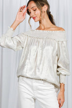 Champagne Off The Shoulder Smocking Detail Metallic Top