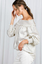 Champagne Off The Shoulder Smocking Detail Metallic Top