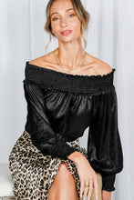 Black Off The Shoulder Smocking Detail Metallic Top